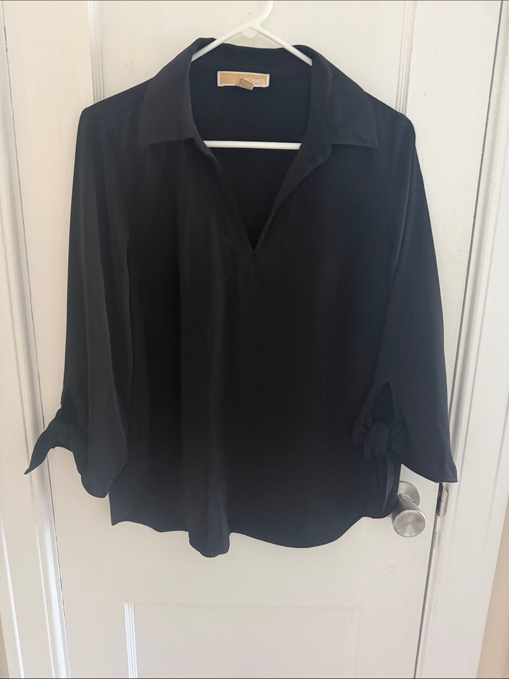 Michael Kors Black Tie-Cuff V-Neck Blouse